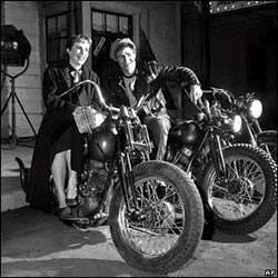 Marlon Brando and his sister Jocelyn, who was visiting him on the set of "The Wild One," 1953