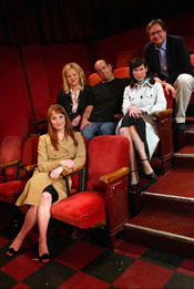 Siobhan Mahoney, Caroline Rhea, Christopher Ashley, Miriam Shor, Douglas Carter Beane on the set of Mondo Drama