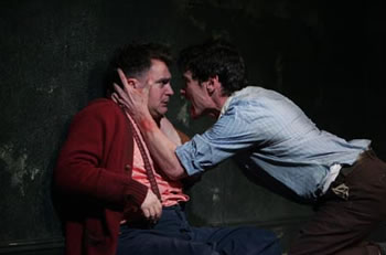 Michael Stuhlbarg (Michal) and Billy Crudup (Katurian) in Martin McDonagh's "The Pillowman." Photo: Joan Marcus