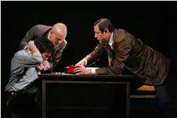 Billy Crudup (Katurian), Zeljko Ivanek (Ariel) and Jeff Goldblum (Tupolski) in Martin McDonagh's "The Pillowman." Photo: Joan Marcus