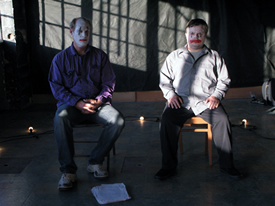 Jim Fletcher and Kent Beeson in Forced Entertainment's "Quizoola!", Portland, OR, 2008.