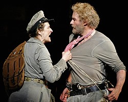 Meryl Streep (Mother Courage) and Kevin Kline (The Cook) in Brecht's "Mother Courage," Delacorte Theater, NYC 2006